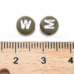 不透明なアクリルビーズ  アルファベット付きフラットラウンド  ダークオリーブグリーン  7x4mm  穴：1.6mm  約3846個/500g&nbsp;OACR-H046-02C