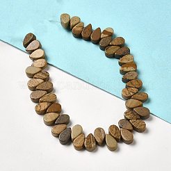 天然石ピクチャージャスパービーズ連売り  ティアドロップ  トップ掘削  9~10x5~5.5x3.5~4mm  穴：0.7mm  約40~48個/連  7.09~7.28''（18~18.5cm）。&nbsp;G-B064-B02