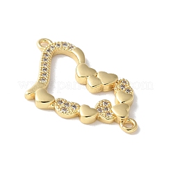Brass Micro Pave Cubic Zirconia Heart Connector Charms&nbsp;KK-A252-28G-05