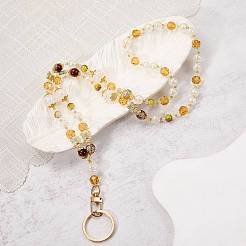 Butterfly Glass & Acrylic Beads ID Card Holders Neck Strap Chain&nbsp;HJEW-SZ00089