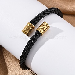 女性用304ステンレススチールトルクバングル  イオンプレーティング（ip）  ゴールドカラー  5/8インチ（1.6cm）  内径：2-3/8x 2-1/4インチ（6x5.85cm）&nbsp;BJEW-P310-14MC