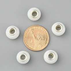 ランプワークヨーロピアンビーズ  シルバーカラーの真鍮コアと  ロンデル  ホワイト  直径：12mm〜14mm  穴：約4~5mm&nbsp;DA59