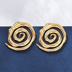 女性用304ステンレススチールスタッドピアス  スパイラル  ゴールドカラー  27mm&nbsp;EJEW-K306-15G