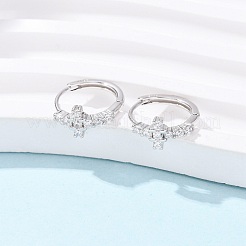 クロス 925 スターリングシルバー マイクロパヴェ クリアキュービックジルコニア フープピアス  プラチナ  14.5x6mm&nbsp;EJEW-K317-06P