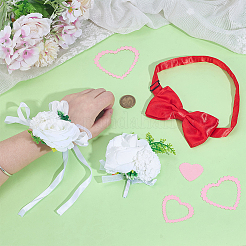 ポリエステルと樹脂の人工バラのブートニア3個、3つのスタイル  鉄製のラペルピン付き  結婚披露宴の装飾用  ポリエステル製の蝶結びの鉄製ペット用首輪  ミックスカラー  64.5~140x10~100x45mm&nbsp;AJEW-PH0061-75