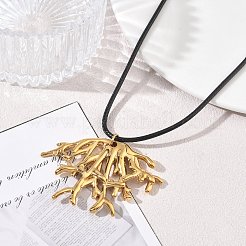 Summer Beach 304 Stainless Steel Coral Shape Pendant Adjustable Black Waxed Cord Necklaces for Women&nbsp;SA-CBAFEB5-04G