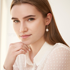 ホワイト アクリル ラウンド ビーズ ダングル イヤリング  女性のための合金ワイヤーラップジュエリー  プラチナ  31mm  ピン：0.6mm  1ペア/ボックス&nbsp;EJEW-AN0001-11