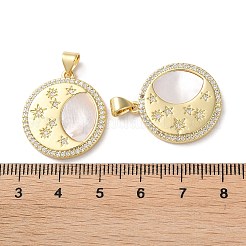 真鍮マイクロパヴェクリアキュービックジルコニアペンダント  シェルと  18KGP本金メッキ  フラットラウンド  カドミウムフリー＆鉛フリー  23x21x2.5mm  穴：5x3.5mm&nbsp;KK-B083-35B-G