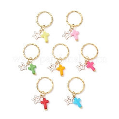 星のキーホルダー付き合金エナメルクロス  アクリルと鉄の分割キーリング付き  ミックスカラー  ゴールドカラー  49mm&nbsp;KEYC-JKC01402