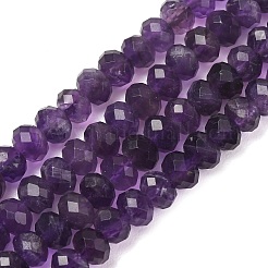 天然石アメジストビーズ連売り  多面カット  ロンデル  6x4.5mm  穴：1mm  約80個/連  14.57''（37センチメートル）&nbsp;GG-CBA59DD-A01-4x6mm