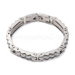 304ステンレススチールウェーブリンクチェーンブレスレット女性用男性用  ステンレス鋼色  7-7/8インチ（20.1cm）&nbsp;BJEW-R018-07P