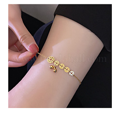 Brass Coin Link Chain Anklets with Bell Charms&nbsp;FS-WGE135F-01
