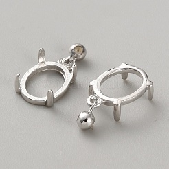 925純銀製のペンダントのカボションのセッティング  オーバル  プラチナ  トレイ：8x6mm  17x8x4mm  穴：0.5mm&nbsp;DIY-WH0888-405P