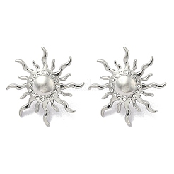 304ステンレススチールスタッドピアス  太陽  ラインストーン付き  ステンレス鋼色  25x25mm&nbsp;EJEW-D319-11P