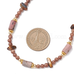Natural Tiger Eye Chip & Round Persian Jade & Column Rhodonite Beaded Necklaces for Women&nbsp;NJEW-JN05633