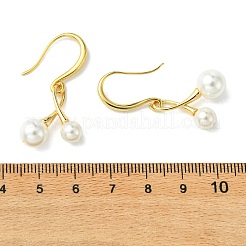 シェルパールダングルピアス  ラウンド  真鍮製のピアスフック付き  ゴールドカラー  38x17.5mm&nbsp;EJEW-JE07206