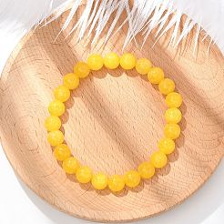 天然黄色玉ビーズストレッチブレスレット  ラウンド  染め  内径：2-1/8インチ〜2-3/8インチ（5.5~6cm）  ビーズ：8mm&nbsp;BJEW-K212-B-038