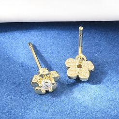 Brass Micro Pave Clear Cubic Zirconia Stud Earrings&nbsp;EJEW-F405-15G