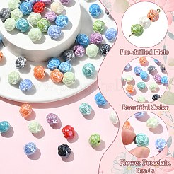 手作り磁器ビーズ60個  花  光沢釉の磁器  ミックスカラー  11x12x10mm  穴：2.5mm&nbsp;PORC-CJ0001-34