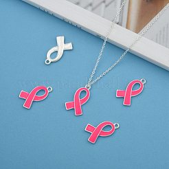 10月の乳がん啓発リボン合金エナメルペンダント  銀色のメッキ  25x15x2mm  穴：2mm&nbsp;ENAM-E262-S