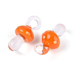 手作りランプワークペンダント  キノコ  ダークオレンジ  25~28x12~13x12~13mm  穴：3~5x3~5mm&nbsp;LAMP-T021-14K