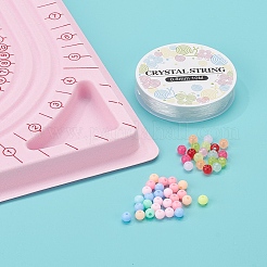 DIYネックレス作りキット  ネックレスデザイン用の1個のプラスチックビーズデザインボードを含む  群がっている長方形  200個の模造ゼリーアクリルラウンドビーズ  1ロール弾性クリスタルスレッド  ミックスカラー  ビーズ：6mm  穴：1.5mm&nbsp;DIY-YW0003-58