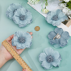 バックパック、服、ウェディングパーティー用の花布ブローチ6個  ライトスチールブルー  95~100x29mm&nbsp;JEWB-FH0002-38C