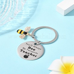 Teacher's Day Gift 201 Stainless Steel Flat Round with Word Keychains&nbsp;KEYC-FS0001-09
