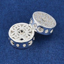 真鍮ビーズ  カドミウムフリー＆ニッケルフリー＆鉛フリー  コインチャーム付きフラットラウンド  925銀メッキ  8x3.5mm&nbsp;KK-I719-16S