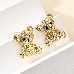 Bear Brass Micro Pave Cubic Zirconia Stud Earrings & Pendant Necklaces Sets&nbsp;SJEW-Z002-01G
