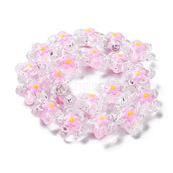 透明ガラスビーズ  エナメル  花とスター  パールピンク  20~20.5x21~21.5x11.5~12mm  穴：1.6mm&nbsp;LAMP-H065-02E