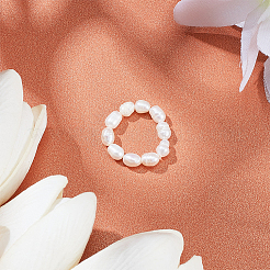 1Pc Natural Pearl Beaded Stretch Finger Ring for Women&nbsp;RJEW-AN0001-02