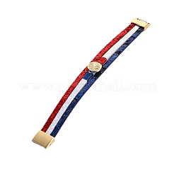 アメリカ国旗スタイルの赤青白イミテーションレザーコードブレスレット  ゴールドカラー  7-5/8インチ（19.5cm）&nbsp;PW-WGC6737-01