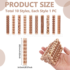 10個10スタイルの木製麺棒  エンボスクッキーを焼くため  キッチンツール  混合図形  102x14.5mm  1個/スタイル&nbsp;DIY-UN0007-37
