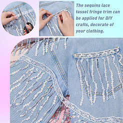 Beading Sequins Polyester Tassel Ribbons&nbsp;SRIB-WH0023-01B