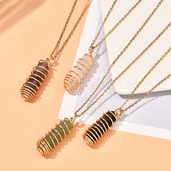 Double Pointed Mixed Stone Pendant Necklace for Girl Women&nbsp;NJEW-JN03684
