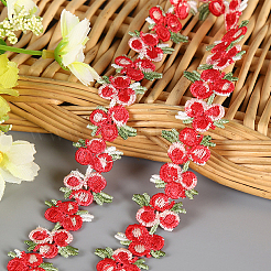 花ポリエステルジャカードリボン  衣類用アクセサリー  レッド  3/4インチ（20mm）&nbsp;FABR-PW0001-248B
