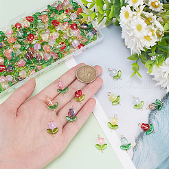 20セット2スタイルの手作りランプワークコネクタチャーム  チューリップの花のリンク  金色の304ステンレススチールループ付き  ミックスカラー  22~23x14x5mm  穴：2mm  10セット/スタイル&nbsp;FIND-PH0017-40