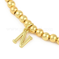真鍮ペンダントブレスレット  18KGP本金メッキ  文字N  0.16インチ（0.4cm）  内径：2.17インチ（5.5cm）  ペンダント：10~10.5x2.5~8mm&nbsp;BJEW-B105-01G-N