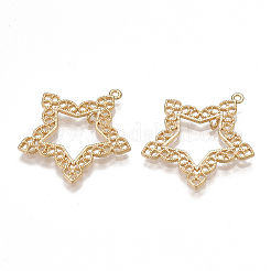 真鍮製リンクコネクター  18KGP本金メッキ  スター  26x25x1.5mm  穴：1mm&nbsp;X-KK-T038-408G