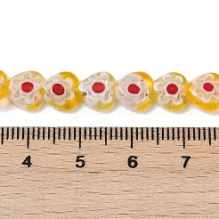 ハンドメイドミッレフィオーリ ランプワークビーズ連売り  ハート  ゴールド  6.5~7.5x8x3~3.5mm  穴：0.6mm  約48個/連  12.99''~13.23''（33~33.6cm）。&nbsp;LAMP-G166-15H