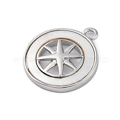 Brass Pave Natural Shell Flat Round with Star Charms&nbsp;KK-P289-06P