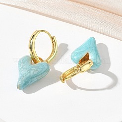 真鍮エナメル製ダングルフープピアス（女性用）  ハート  長持ちメッキ  ラックめっき  鉛フリー＆カドミウムフリー  ゴールドカラー  空色  27x12mm&nbsp;KK-CBA760A-06G-03