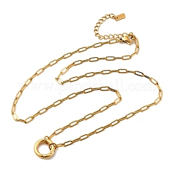 304ステンレススチール製スプリングゲートリングペンダント、ペーパークリップチェーンネックレス（女性用）  イオンプレーティング（ip）  18KGP本金メッキ  17.76インチ（45.1cm）&nbsp;NJEW-Z091-13G