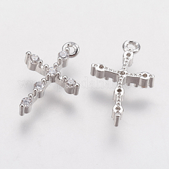 Brass Micro Pave Cubic Zirconia Tiny Cross Charms&nbsp;ZIRC-G133-07P