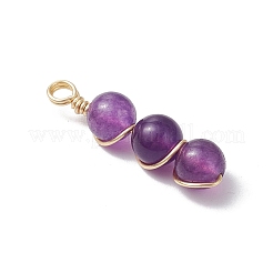Natural Green Aventurine/Amethyst/Carnelian/Tiger Eye/Rose Quartz/Lapis Lazuli/White Jade Round Beaded Copper Wire Wrapped Pendants&nbsp;PALLOY-JF03442-01