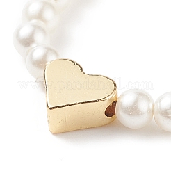 Shell Pearl & Brass Heart Beaded Stretch Rings for Women&nbsp;RJEW-TA00056