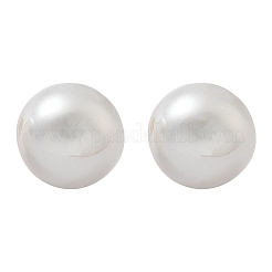 304ステンレススチールプラスチック模造真珠スタッドピアス  イオンプレーティング（ip）  ゴールドカラー  半円  12mm&nbsp;EJEW-R030-01G-02
