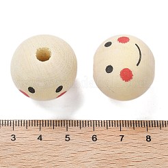 プリントされたシマウッドヨーロピアンビーズ  笑顔の模様で丸い  パパイヤホイップ  25x22.5mm  穴：6mm&nbsp;WOOD-G023-14A