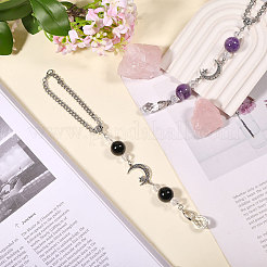 2Pcs Natural Black Onyx & Amethyst & Glass Car Rearview Mirror Pendant Decoration&nbsp;HJEW-CA00066